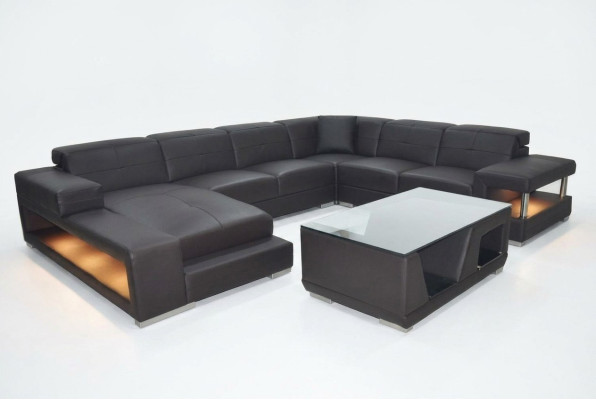 Ledersofa Ecke Wohnlandschaft Garnitur Design Modern Ecksofa Sofa U-Form mit USB