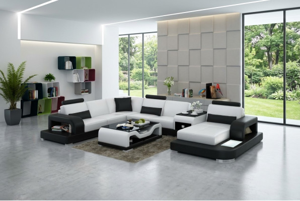 Ledersofa Couch Wohnlandschaft Ecksofa Eck Garnitur Design Modern Sofa mit USB