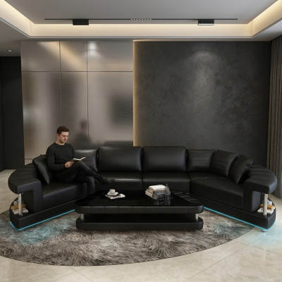 Wohnlandschaft Trapez Förmige Rund Ecksofa Sofa Runde Couch Polster U Form + USB