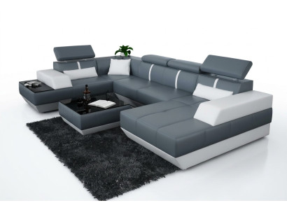Moderne Sitzecke Ledersofa Polster Ecksofa Sofa Couch Wohnlandschaft K5015 + USB