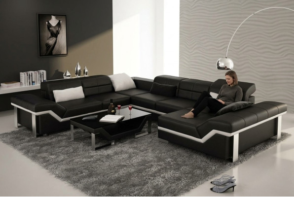 Moderne Sitzecke Ledersofa Ecksofa Sofa Polster Couch Wohnlandschaft K5007 + USB
