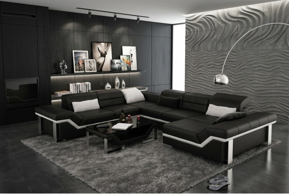 Moderne Sitzecke Ledersofa Ecksofa Sofa Polster Couch Wohnlandschaft K5007 + USB