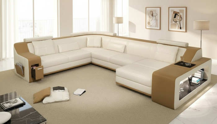 Moderne Sitzecke Ecksofa Sofa Polster Couch Leder Eckgarnitur Wohnlandschaft USB