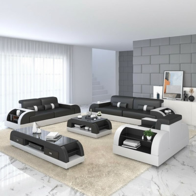 Sofagarnitur mit USB Couch Polster Leder Sofa 3+2+1 Klassische Couchen Sitz NEW