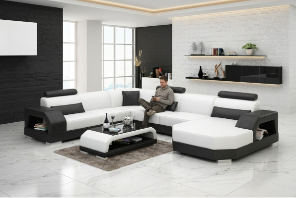 Ledersofa Couch Wohnlandschaft Ecksofa Eck Garnitur Design Modern Sofa mit USB