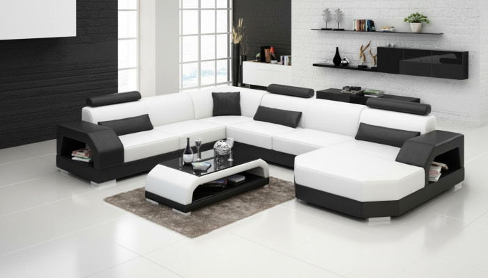 Ledersofa Couch Wohnlandschaft Ecksofa Eck Garnitur Design Modern Sofa mit USB