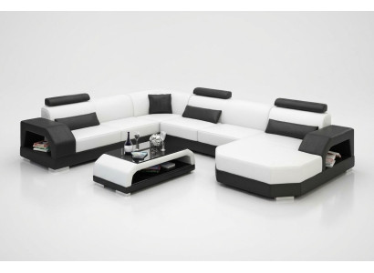 Ledersofa Couch Wohnlandschaft Ecksofa Eck Garnitur Design Modern Sofa mit USB