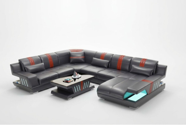 Ecksofa Wohnlandschaft Sofa Couch U Form Polster Couchen Leder Design Beleuchtet