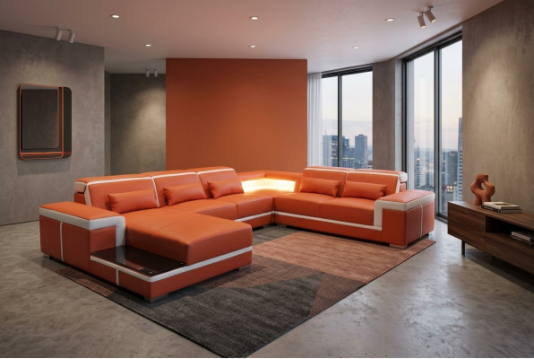 Design Eck Sofa + USB Polster Ecke Leder Sitz Couchen Wohnlandschaft XXL U Form
