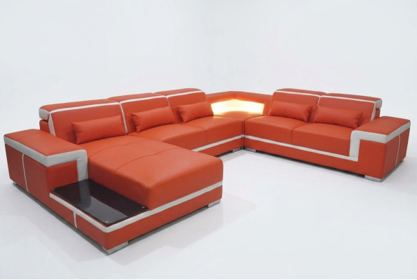 Design Eck Sofa + USB Polster Ecke Leder Sitz Couchen Wohnlandschaft XXL U Form