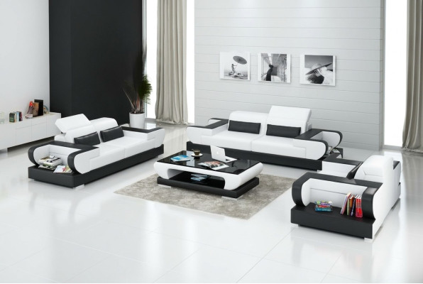 Ledersofa Couch Wohnlandschaft 3+2+1 Sitzer Garnitur Design Modern Sofa mit USB