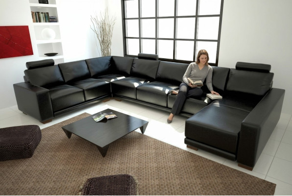 Ledersofa Couch Wohnlandschaft Ecksofa Eck Garnitur Design Modern Sofa mit USB