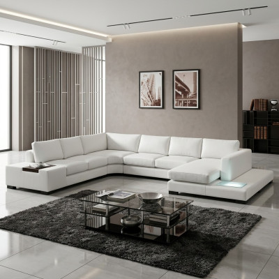 Ledersofa Couch Wohnlandschaft Ecksofa Eck Garnitur Design Modern Sofa mit USB