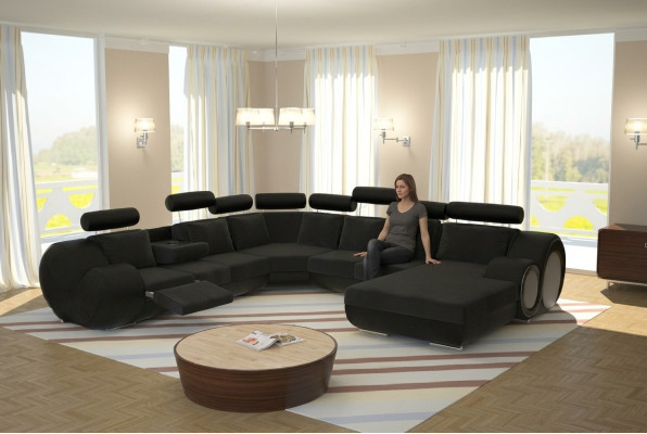 Sofa Designer Wohnlandschaft U-Form Couch Ecksofa mit USB Polster Garnitur Sofas