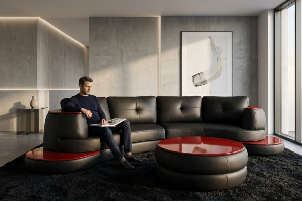 Designer Runde USB Ecksofa Wohnlandschaft Rundsofa Ledersofa Couch Sofa UForm