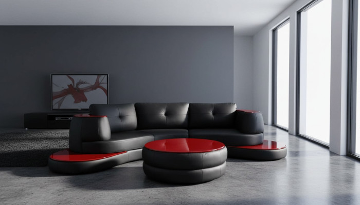 Designer Runde USB Ecksofa Wohnlandschaft Rundsofa Ledersofa Couch Sofa UForm