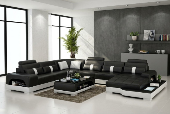 Leder U Form Wohnlandschaft Couch Big XXL Sofa mit USB Polster Ecke Garnitur Eck