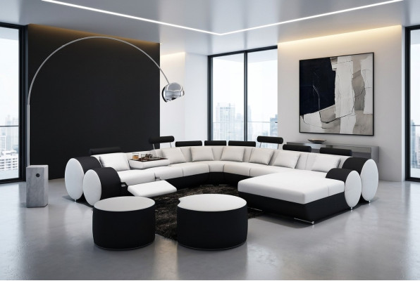 Designer Ledersofa + USB Big Wohnlandschaft Sofa Couch Polster Garnitur Ecksofa
