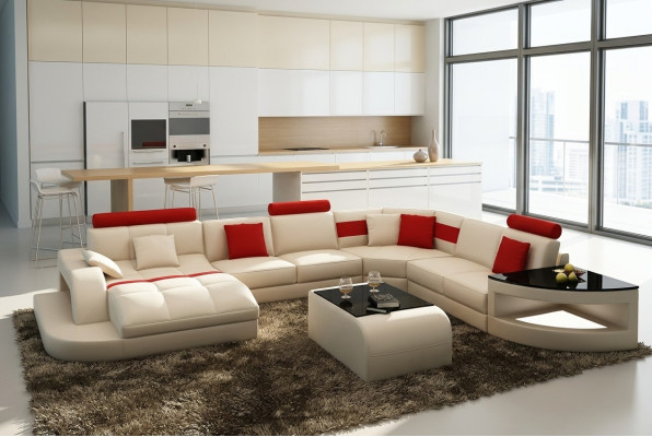 Multifunktion XXL Big Ledersofa Sofa mit USB,Eck Wohnlandschaft Ecksofa Polster