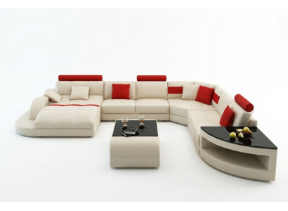 Multifunktion XXL Big Ledersofa Sofa mit USB,Eck Wohnlandschaft Ecksofa Polster