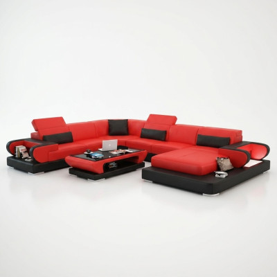 Sofa Eckcouch Couch Funktionssofa + USB U Form Kunstleder Beige Schlaffunktion