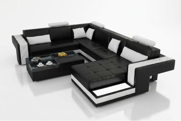 Design Ledersofa Ecksofa Eckcouch Polster Sofa Ecke USB + LED Wohnlandschaft