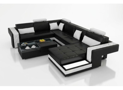 Design Ledersofa Ecksofa Eckcouch Polster Sofa Ecke USB + LED Wohnlandschaft