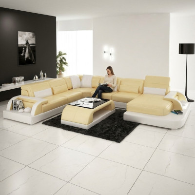 Ecksofa Polster Sofa Eckgarnitur Couch Modernde Designer Sofas U Form Leder +USB
