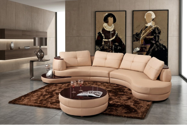 Moderne Rundcouch Ecksofa Runde Eck Polster Sofa Sitz Garnitur Leder Couch + USB