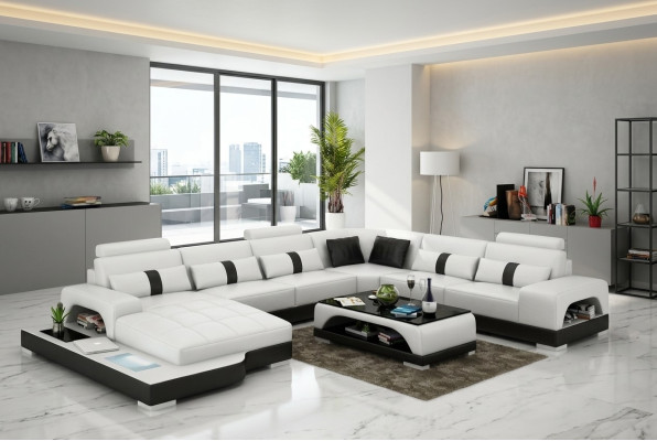 Ecksofa Wohnlandschaft + USB Polster Design Couch Moderne Leder Sofa Eckgarnitur