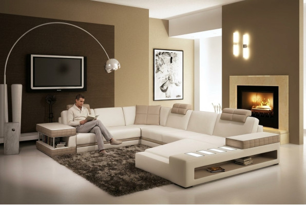 Ecksofa mit LED & USB Wohnlandschaft Sofa Polster Couch Garnitur U Form Leder
