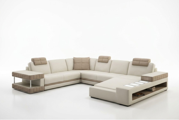 Ecksofa mit LED & USB Wohnlandschaft Sofa Polster Couch Garnitur U Form Leder