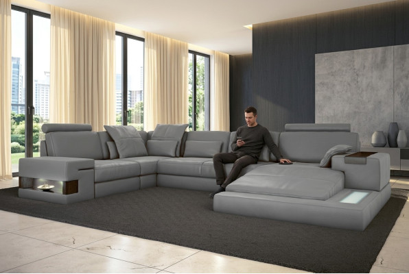 Leder Design Sofa Couch Polster Ecksofa Garnitur Wohnlandschaft Ecksofa mit USB