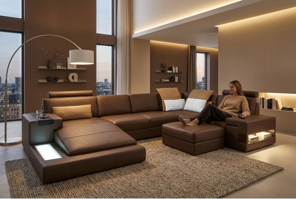 Ledersofa LED + USB Ecksofa Sofa Couch Polster Bellini Big Wohnlandschaft Sofas
