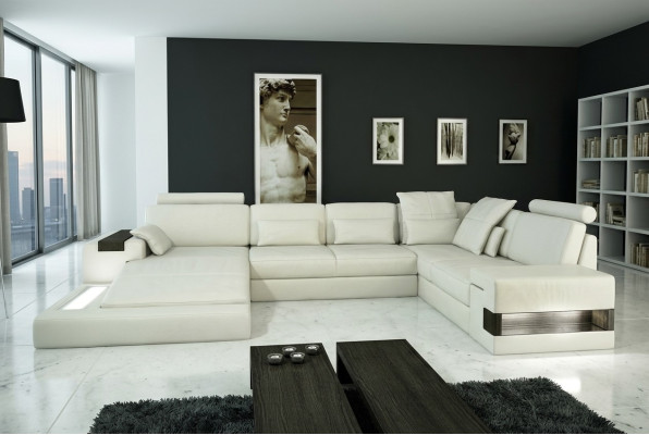 Design Ledersofa Sofa Couch Polster Wohnlandschaft XXL Big Ecksofa Ecke mit USB