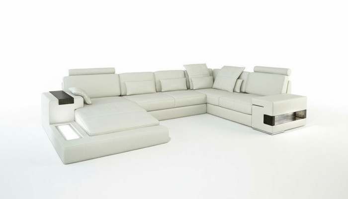 Design Ledersofa Sofa Couch Polster Wohnlandschaft XXL Big Ecksofa Ecke mit USB