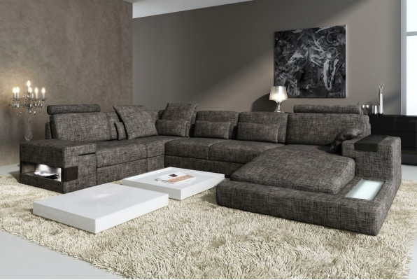 Ecksofa Ledersofa Sofa USB Polster Garnitur Form XXL Big Sofas Wohnlandschaft