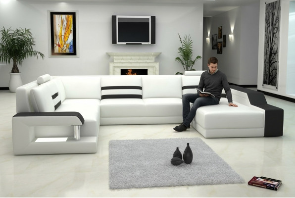 Ledersofa Sofa Couch Polster Ecksofa Big Garnitur Wohnlandschaft Sofas mit USB