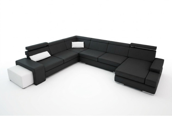 U Form Sofa mit USB Couch Polster Wohnlandschaft Leder Eckgarnitur XXL Neu