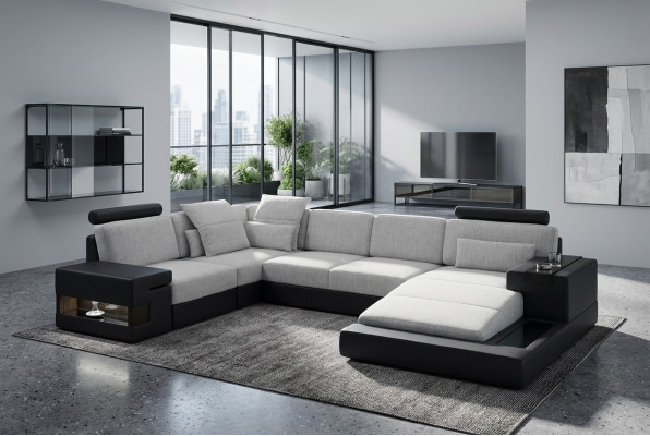 XXL Ecksofa Wohnlandschaft U Form Ledersofa Sofa Polster Couch Textil Leder USB