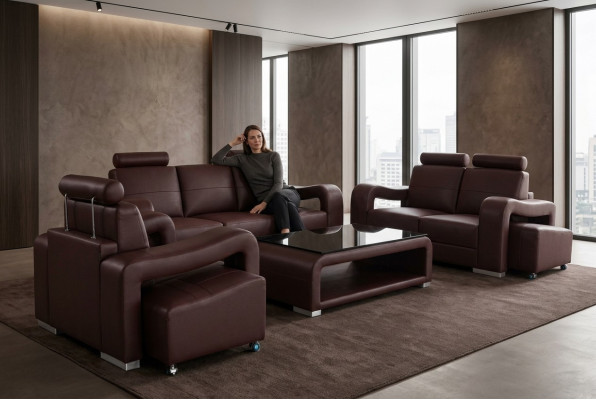 Wohn Leder Landschaft Sofa + USB Garnitur Eck Sofas Sitz Garnituren Neu Polster