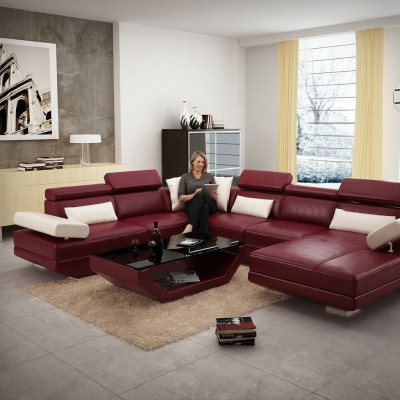 Eck Sofa mit USB Couch Wohnlandschaft Leder Couchen Polster Ecke Sitz Garnitur