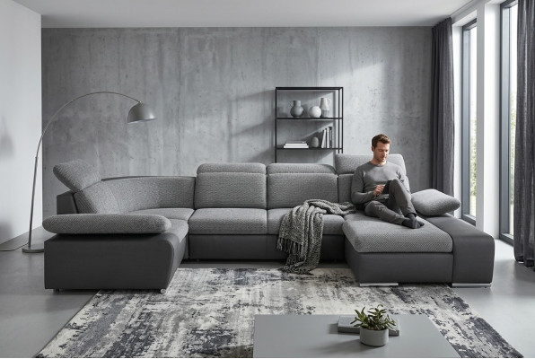 Ecksofa U-Form Sofa Wohnlandschaft Garnitur Polster Bettfunktion Design