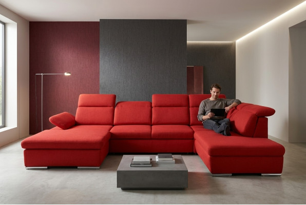 Ecksofa Wohnlandschaft Couch Polster Sofa Leder Eck Garnituren Rot