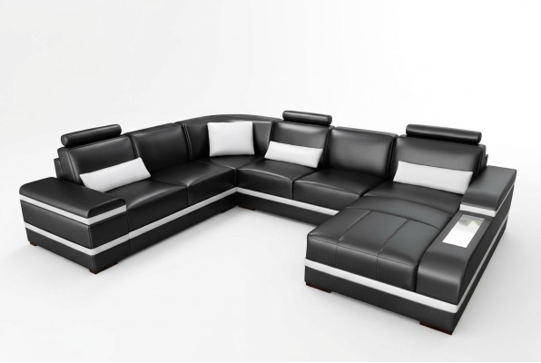 Ecksofa Ledersofa mit USB Big XXL U Form Wohnlandschaft Sofa Couch Garnitur LED