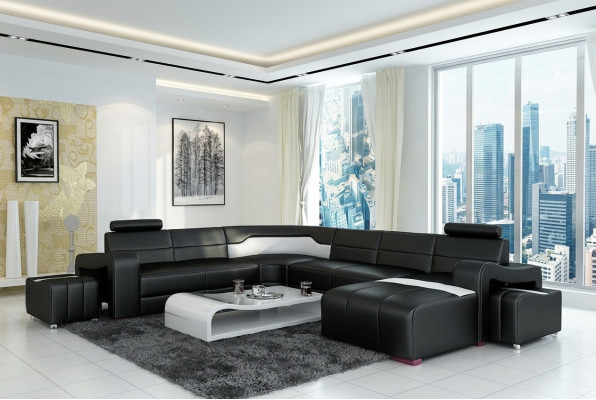 Wohnlandschaft Couch Polster Eck Garnitur Designer Ledersofa Big Sofa USB Neu