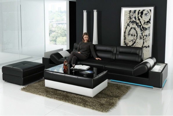 XXL Big Sofa Lounge Club 3+3 Sitzer Multifunktions Couch Leder Couch + USB + LED