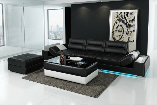 XXL Big Sofa Lounge Club 3+3 Sitzer Multifunktions Couch Leder Couch + USB + LED
