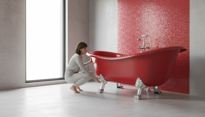 Rote Designer Badewanne Freistehende Luxus Wanne in Rot Wannen Bad