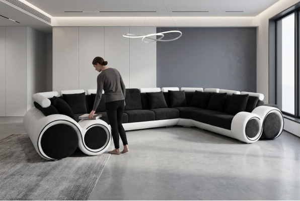 Ecke Leder Modern XXL Couch Wohnlandschaft Ledersofa Sofa U-form A1163 mit USB